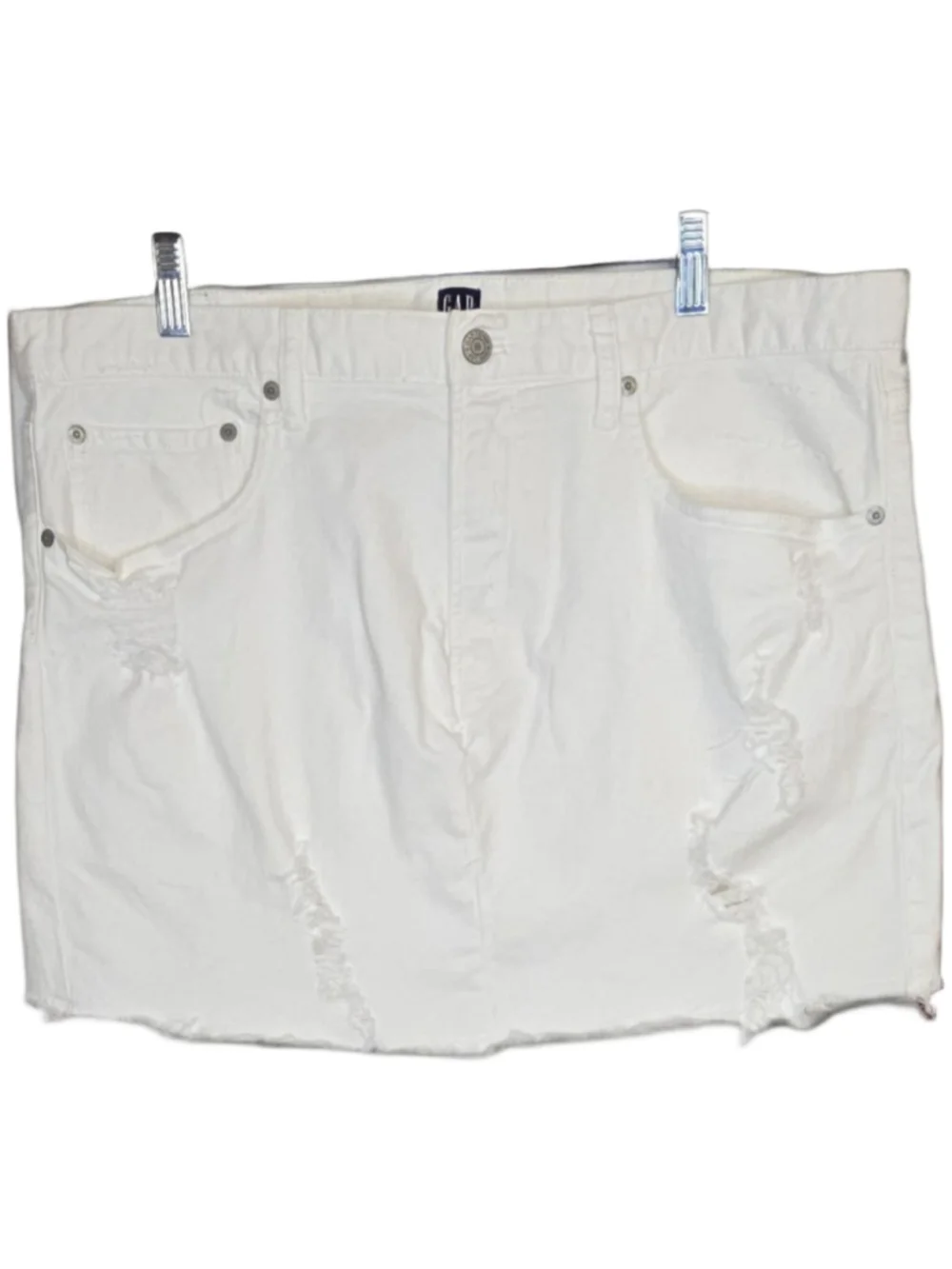 Gap Denim White Mini Skirt Womens Size 34 Distressed Stretch Jean Skirt Casual